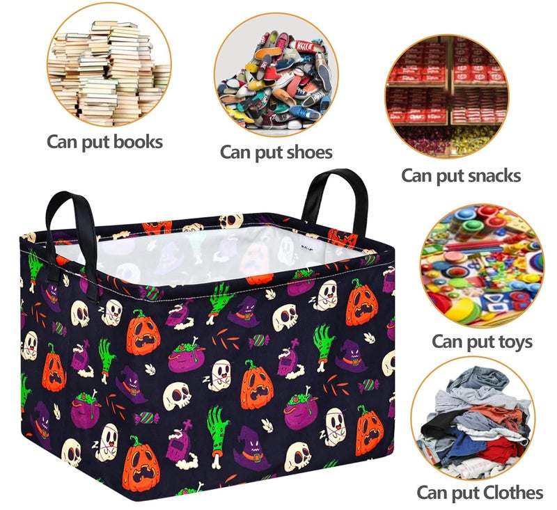 FUULOXE Halloween Ghost Storage Basket with Handles Pumpkin Open Gifts&Candy Spooky Basket stuffers for Kids Baby Collapsible Women Organizer Bins Toys Boxes for Shelves Home Office - Image 4